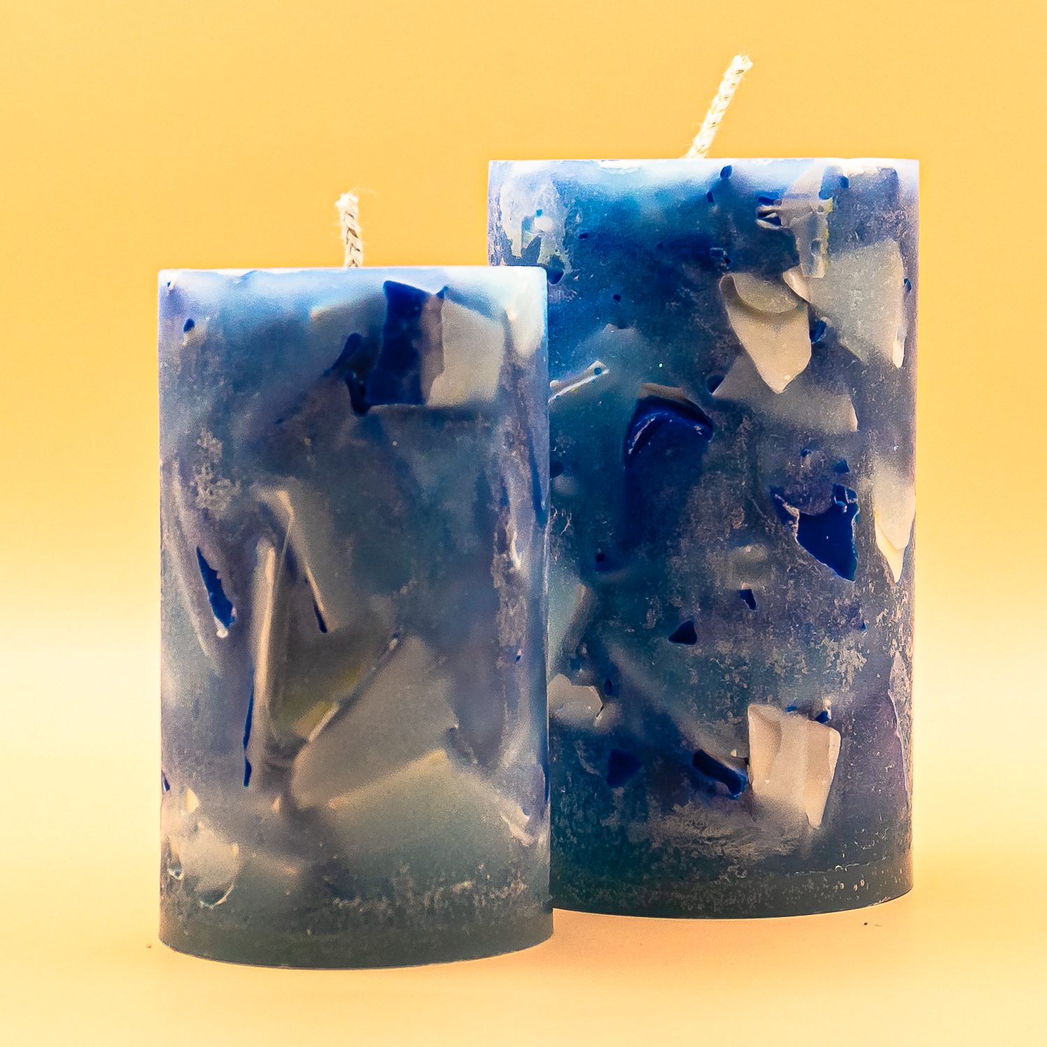 AVEROY Wachslicht-Manufaktur - 2er Set „Kuddelmuddel“ in Blau/Weiß