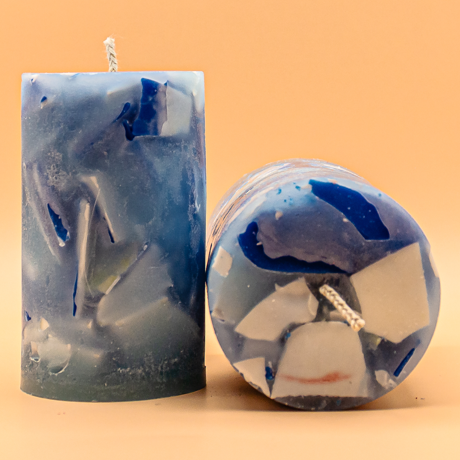 AVEROY Wachslicht-Manufaktur - 2er Set „Kuddelmuddel“ in Blau/Weiß