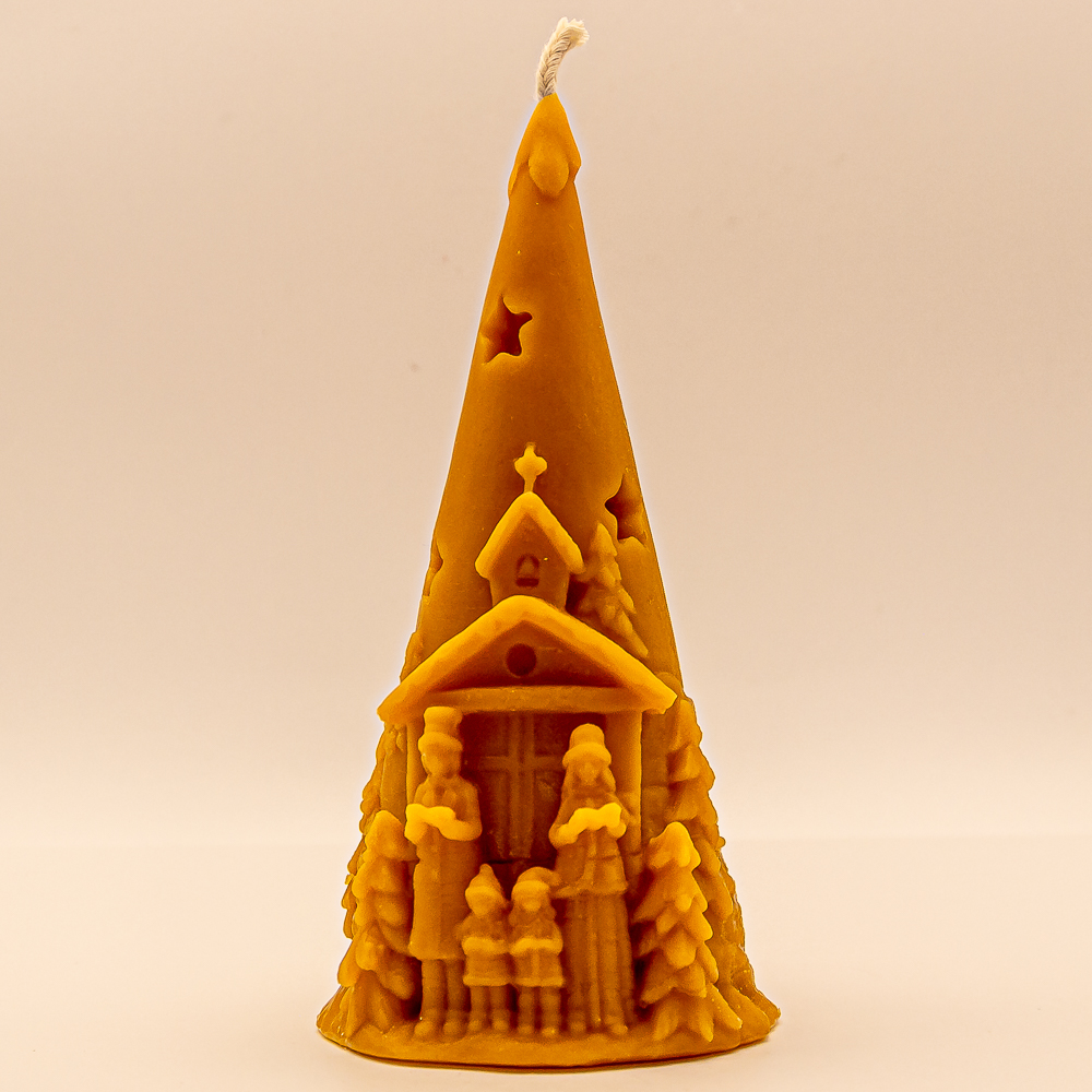 AVEROY Wachslichter - Bienenwachskerze "Weihnachtspyramide mit kleiner Kapelle"