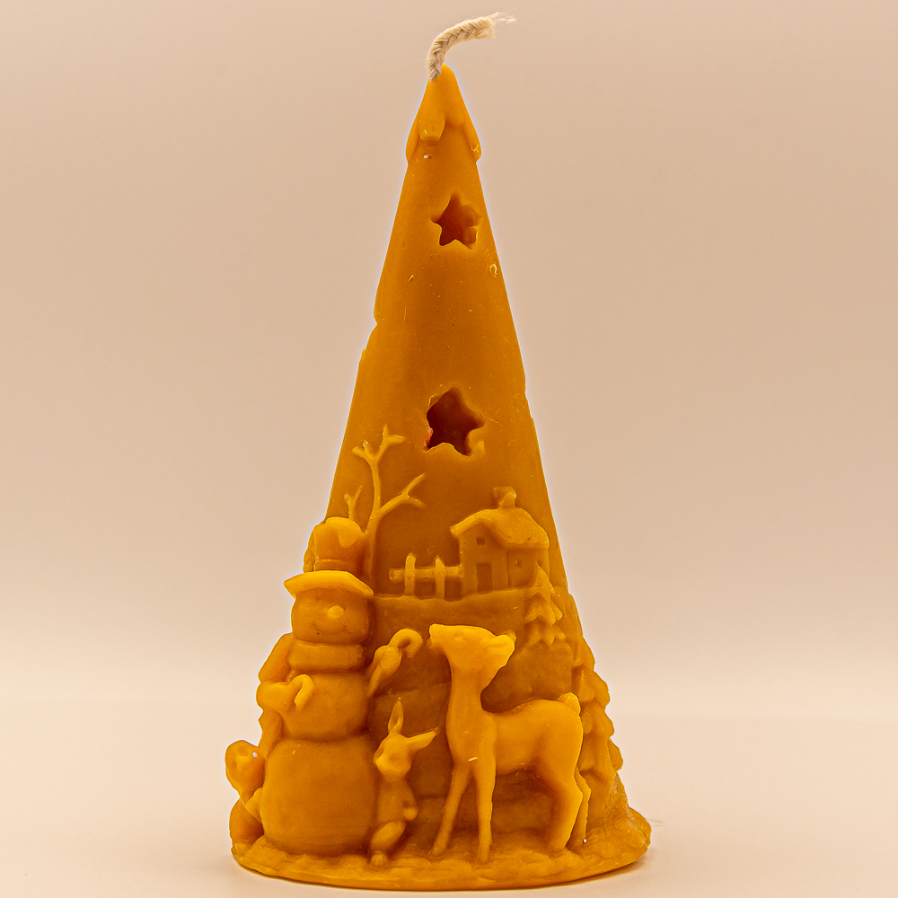 AVEROY Wachslichter - Bienenwachskerze "Weihnachtspyramide mit Schneemann"