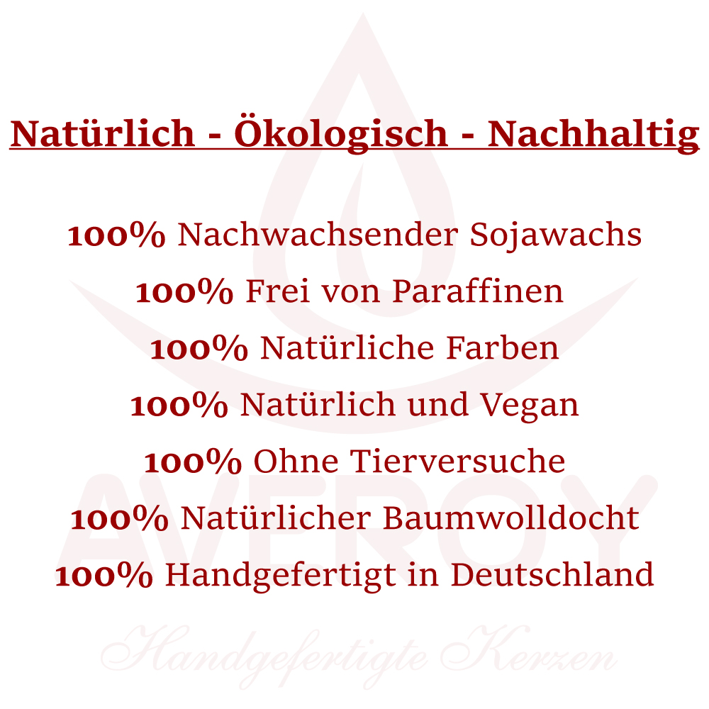 Natürlich - Ökologisch - Nachhaltig + Sojawachskerzen mit Baumwolldocht von AVEROY - Handgefertigte Kerzen aus Deutschland