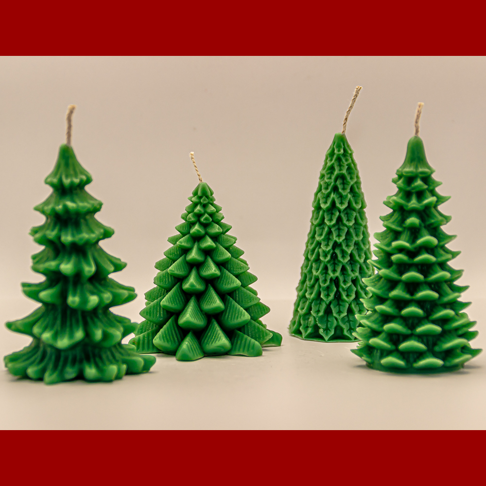 AVEROY Wachslichter - 4er Set Weihnachtskerzen Tannenbaum Dunkelgrün