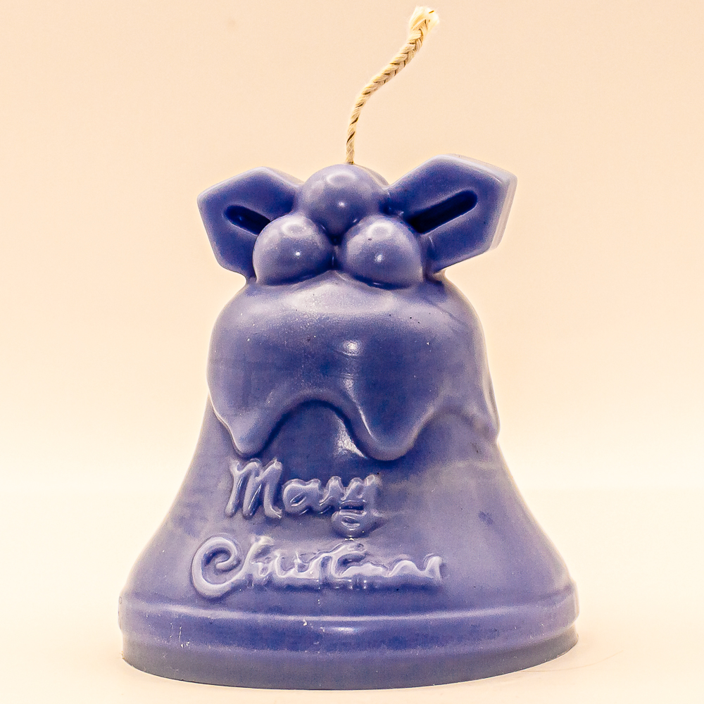 AVEROY Wachslichter - Weihnachtskerze "Glocke Merry Christmas" Sojawachs in Blau