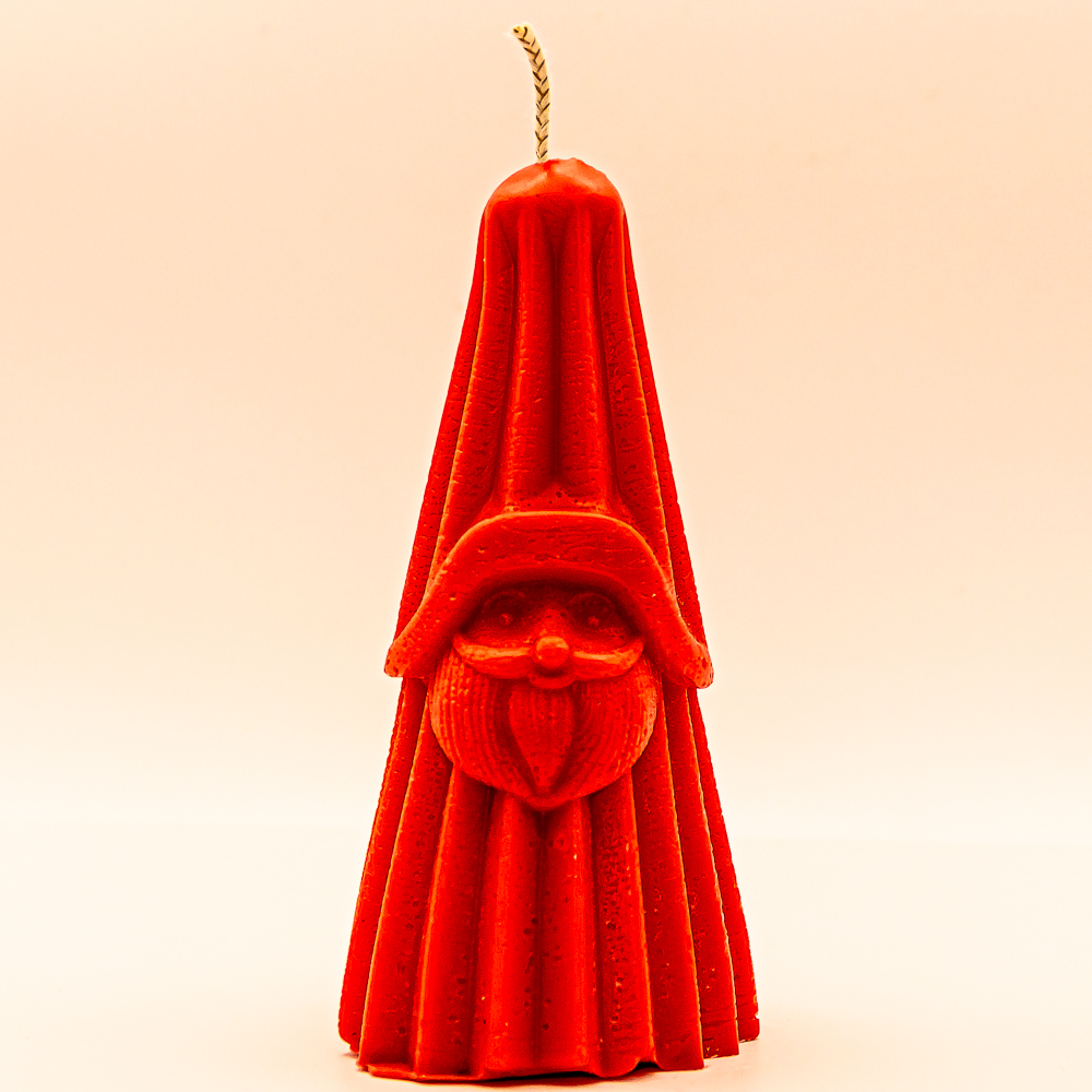 AVEROY Wachslichter - Weihnachtskerze "Tannenbaum mit Weihnachtsmanngesicht" Sojawachs in Rot mit Duft Glühwein